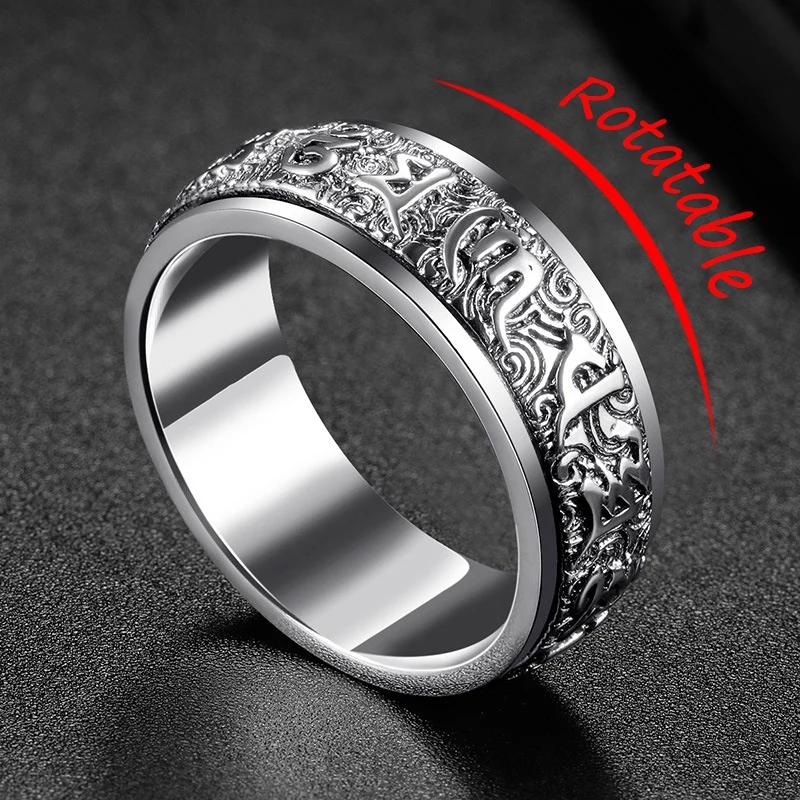 Original Design Sechs-Zeichen-Mantra-Ring Klassische drehbare Herrenringe Einfach Maskulin und Attraktiv Bankettschmuck 12
