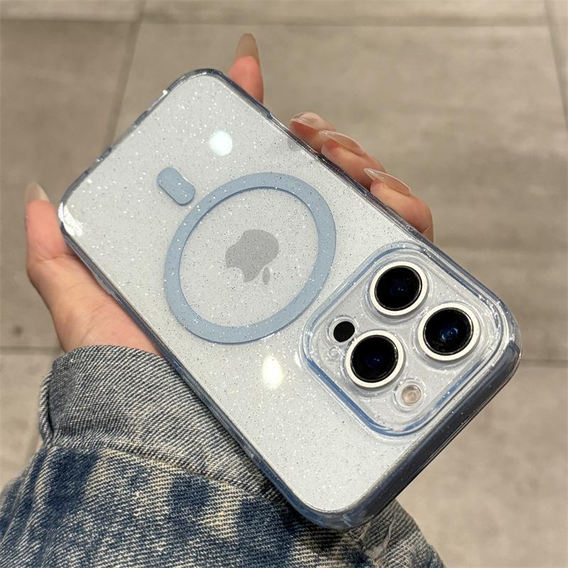 Luxus Glitzer Magsafe Transparente Hülle Für iPhone 13 14 15 16 Pro Max Plus Magnetische Kabellose Ladung Stoßfest Weiche Hülle For iPhone 16 gray