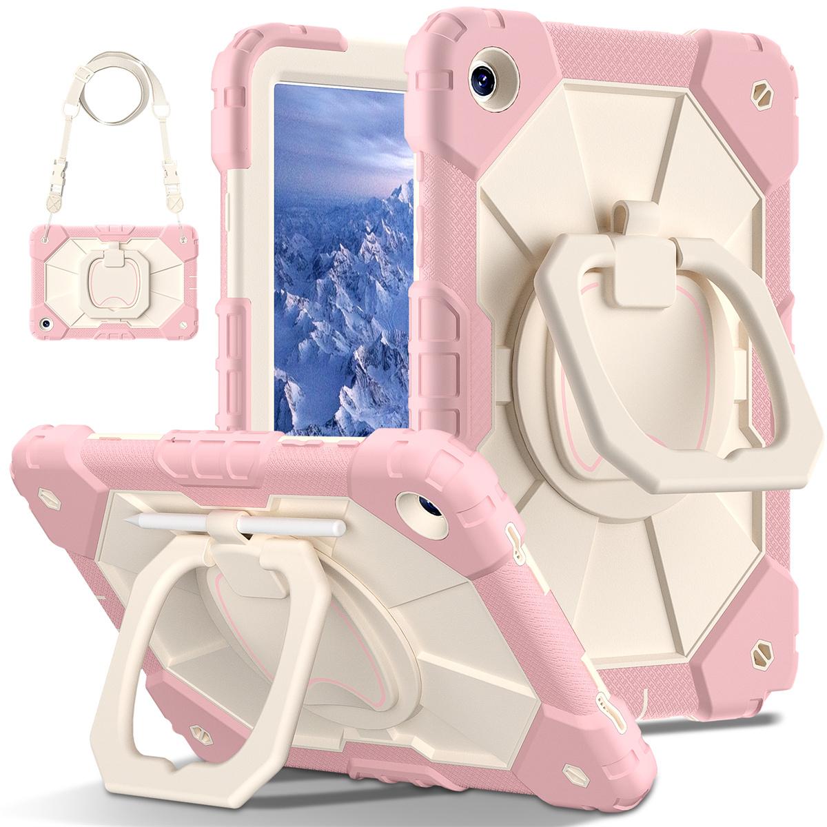 Für Samsung Galaxy Tab A9, Samsung Galaxy Tab A9+, 360° drehbarer Griff, robuster Schutz, Ständer, TPU + PC, 3-in-1, stoßfest, stoßfest, PC-Hülle für Tablets Samsung Galaxy Tab A9+ rosa