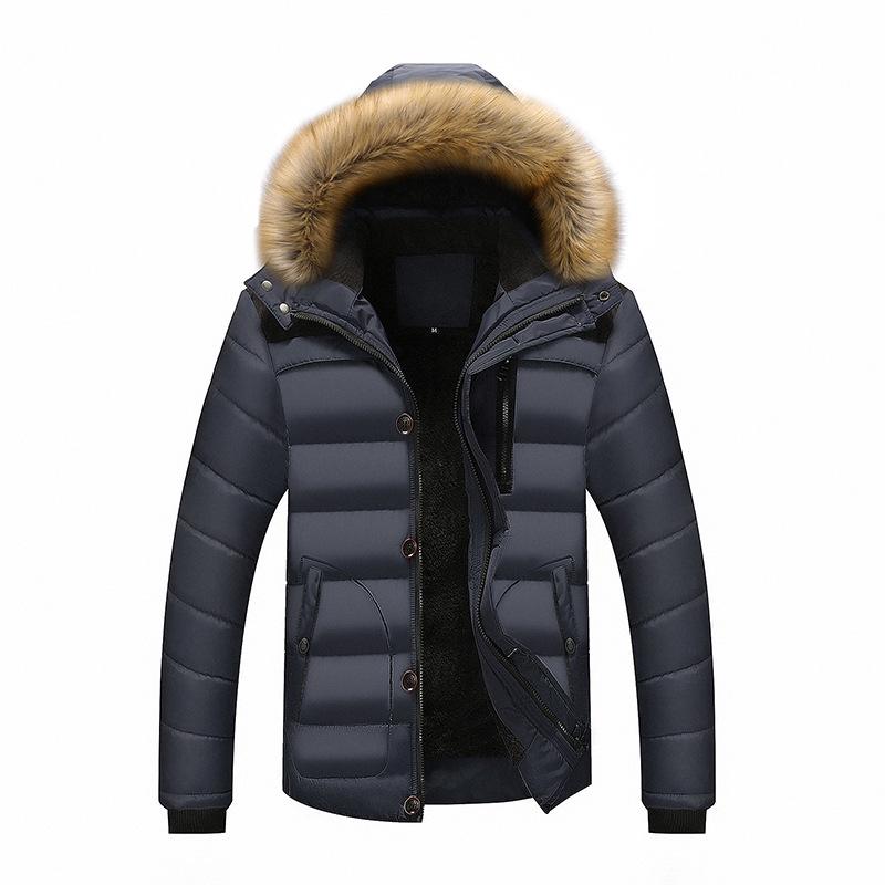 Warmer Mantel Oberbekleidung Dicke Winter Neue Männer Warme Jacke Mäntel Pelzkragen Mit Kapuze Parka Daunenjacken M blau