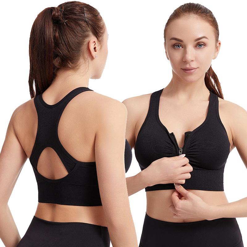 Damen Sport-BH mit Bounce Control und Reißverschluss vorne, Sport-BHs mit Reißverschluss für Damen, Stütz-BHs, kabellose High Impact Workout-Yoga-Oberteile 2XL schwarz