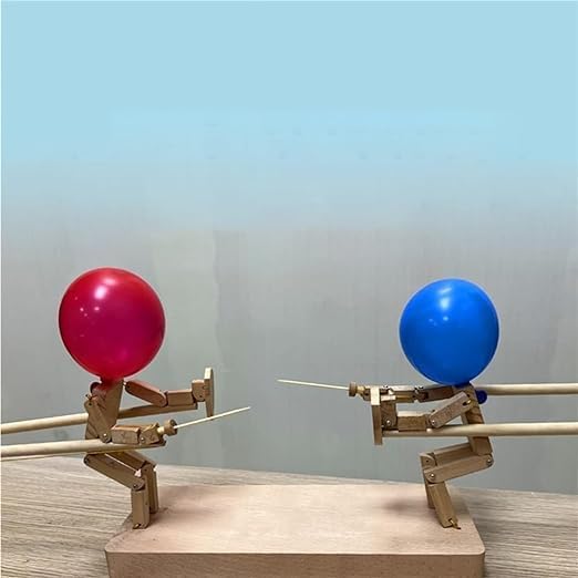 2 Spieler Balloon Bamboos Man Battle Handgefertigte hölzerne Fechtpuppen, Brettspiele für Kinder und Erwachsene, mit 60 Luftballons 3mm