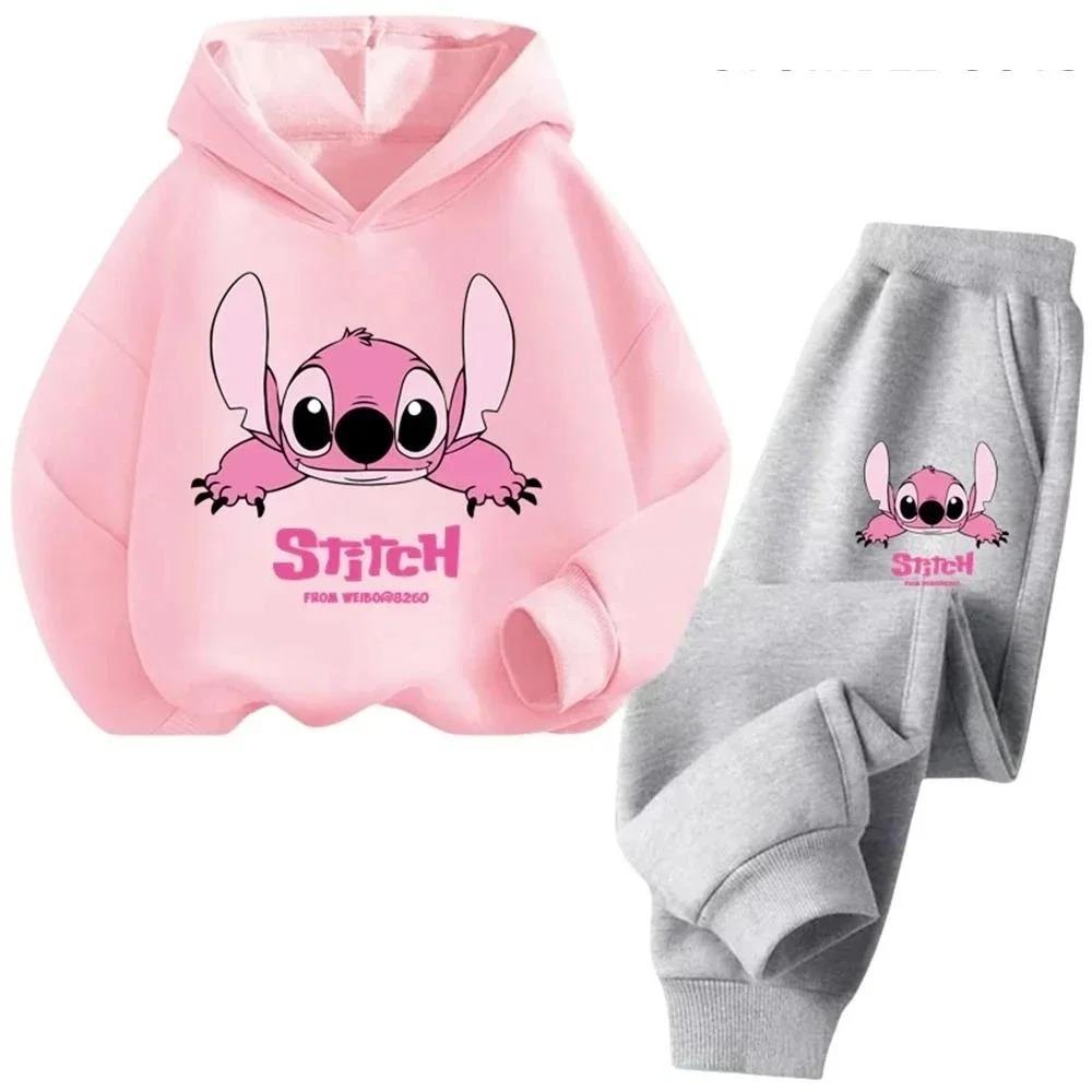 Kinder Kapuzenpullover Stitch Kawaii Mode Pullover Sweatshirt Anime Trainingsanzug Manga Cartoons Mädchen Junge Kinder Herbst Freizeitkleidung 120cm pink