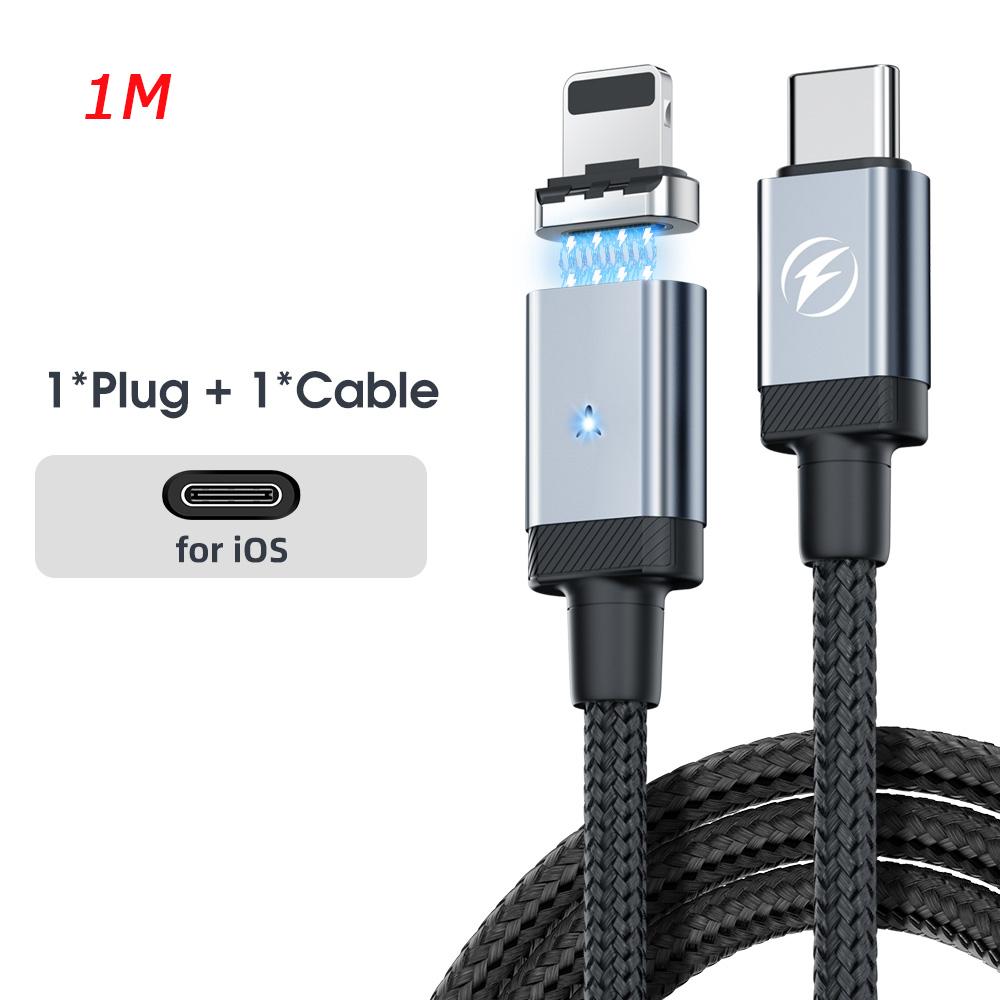 Fonken USB-C-Magnetkabel PD 65 W USB-C-auf-Typ-C-Schnellladekabel 27-W-Typ-C-auf-Lightning-Kabel für iPone-Samsung-Telefone Magnetisches Datenkabel 1M-iOS