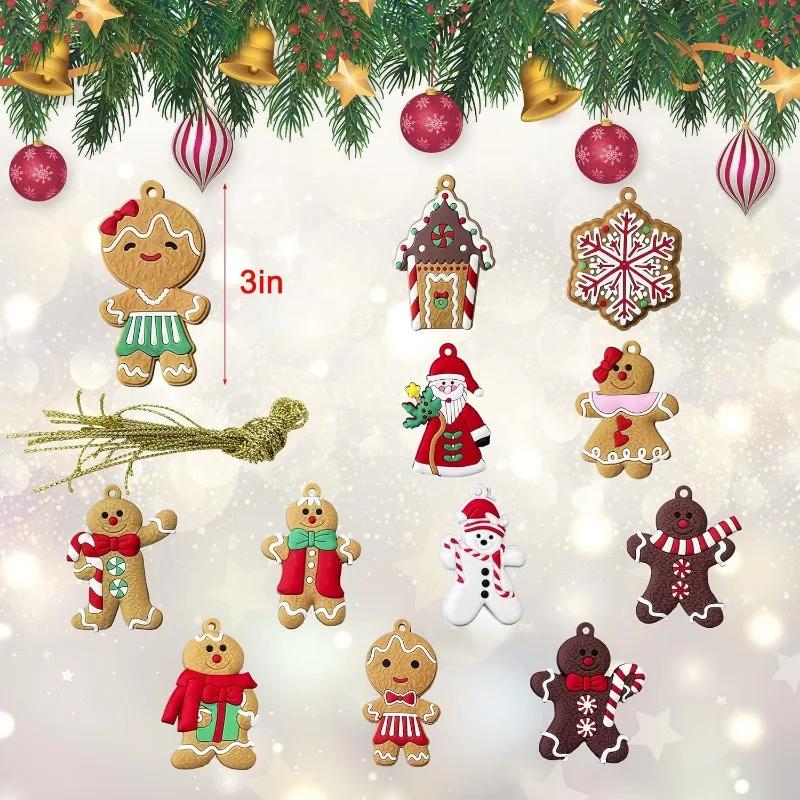 12 Stück Neue Weihnachtsbaum Lebkuchenpuppe Kleine Hängeanhänger Ornamente Weihnachtsdekoration für Zuhause Weihnachtsaccessoires