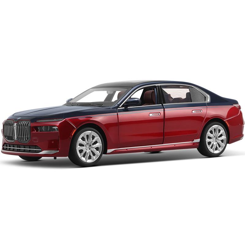 BMW I7 G70 M70L Luxuslimousine im Maßstab 1/24, Mini-Auto aus Metalldruckguss, Modellauto mit Ton und Licht, Kinderspielzeugauto rot