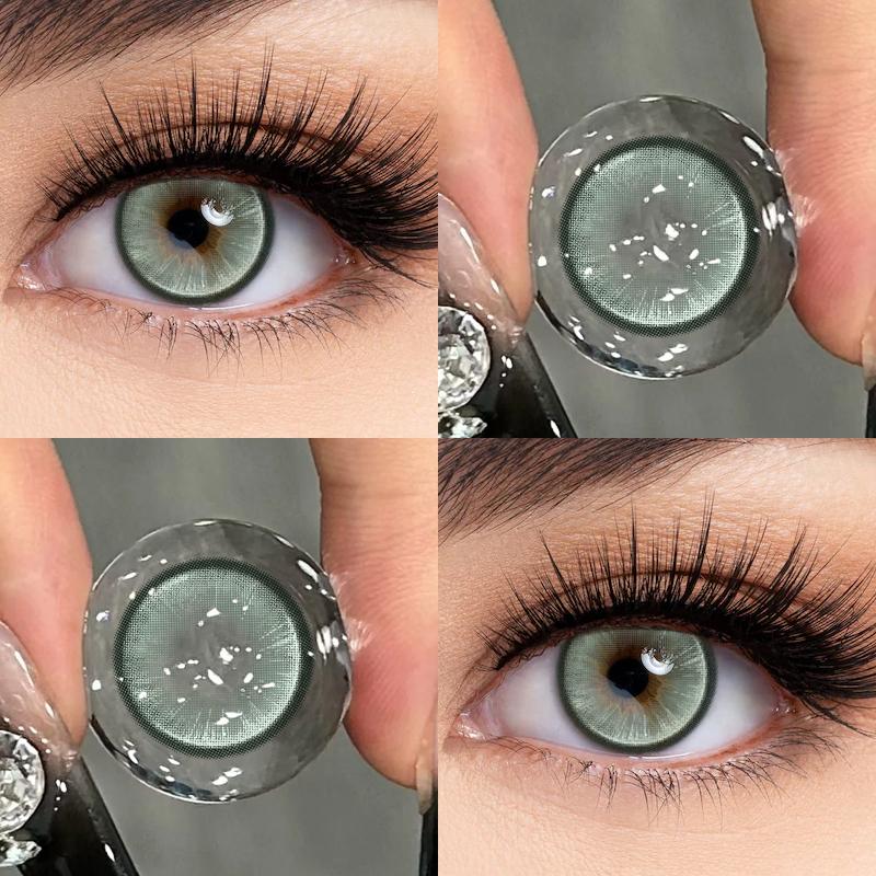 2 Stück farbige Kontaktlinsen 0–8,00 Grad, schöne und bequeme Kontaktlinsen für Myopie-Augen-Make-up, 14,0/14,2/14,5 mm -3.50 android grün