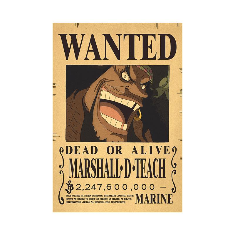 Anime One Piece Ruffy 3 Billion Bounty Wanted Poster Vier Kaiser Kid Actionfiguren Vintage Wanddekoration Poster Spielzeug Black beard braun/schwarz