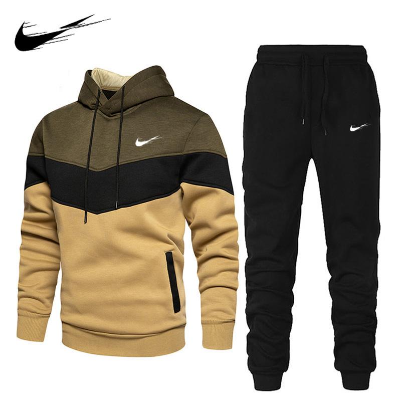 Weiß Herbst Winter Neue Stil Zwei Stück Set Hoodie + Hosen Männer Trainingsanzug Trainingsanzüge Casual Streetwear Herren Outfits Sport Anzüge Trainingsanzug Set M armee grüne