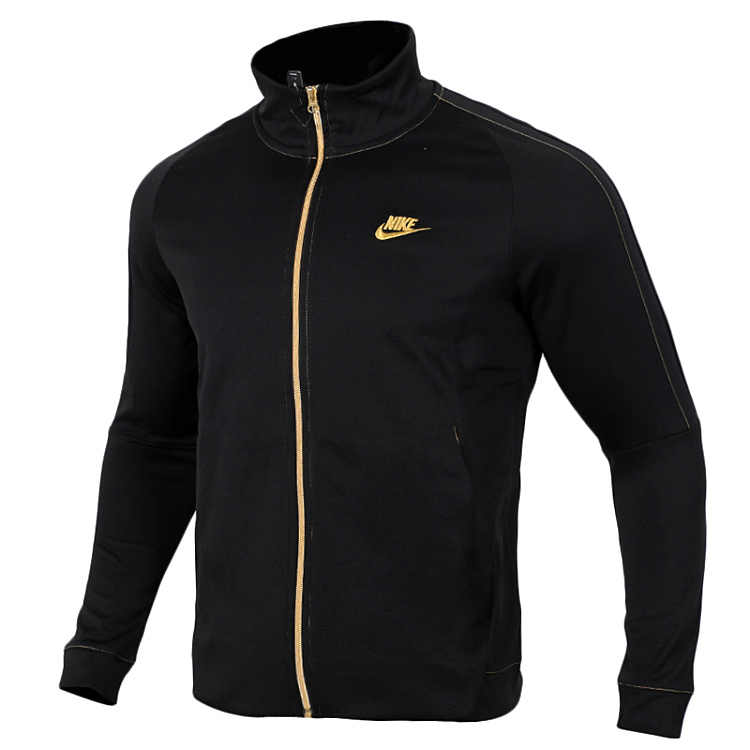 Nike Einfarbiges Logo-Print Langarm Stehkragen Jacke Herren Jacken Schwarz Gold BQ2566-011