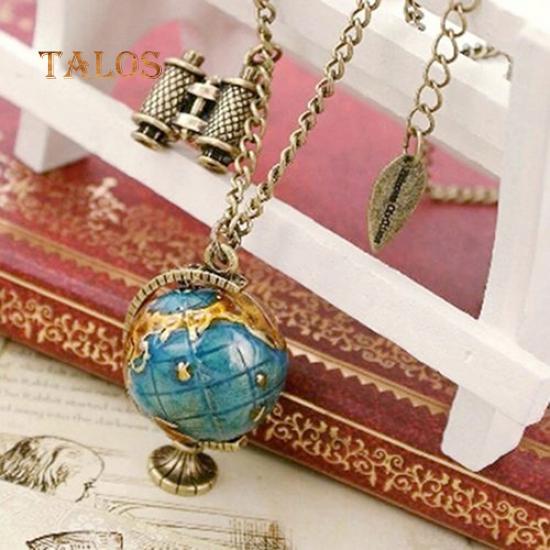 Damen Vintage Globus Planet Erde Weltkarte Ball Fernglas Anhänger Lange Halskette Aufhängung Schmuckstück