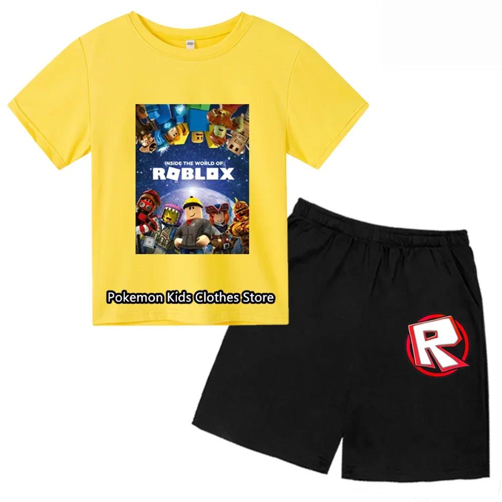 2025 MINISO Roblox T-Shirt Kinderkleidung Mädchen Tops Sommer Baby Shorts Sport T-Shirt Jungen Shorts Kinderkleidung Anzug 414 Jahre 110 yellow
