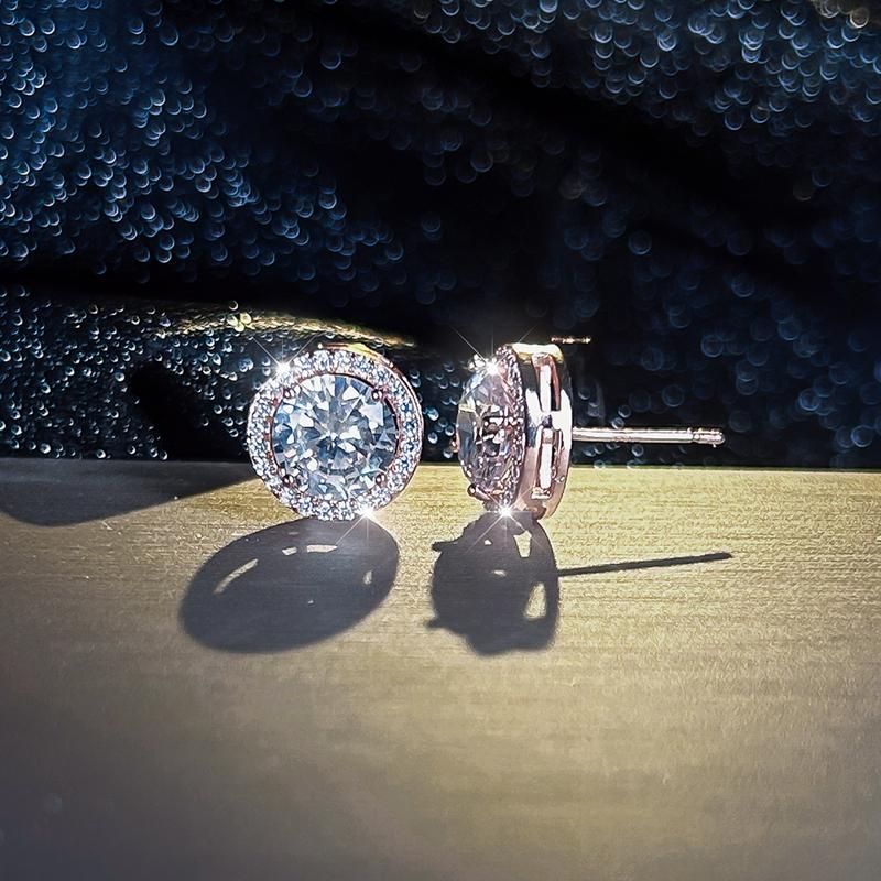 Klassische Runde Weiß Zirkon Ohrstecker Silber Farbe Braut Hochzeit Engagement Schmuck Geschenke rose gold