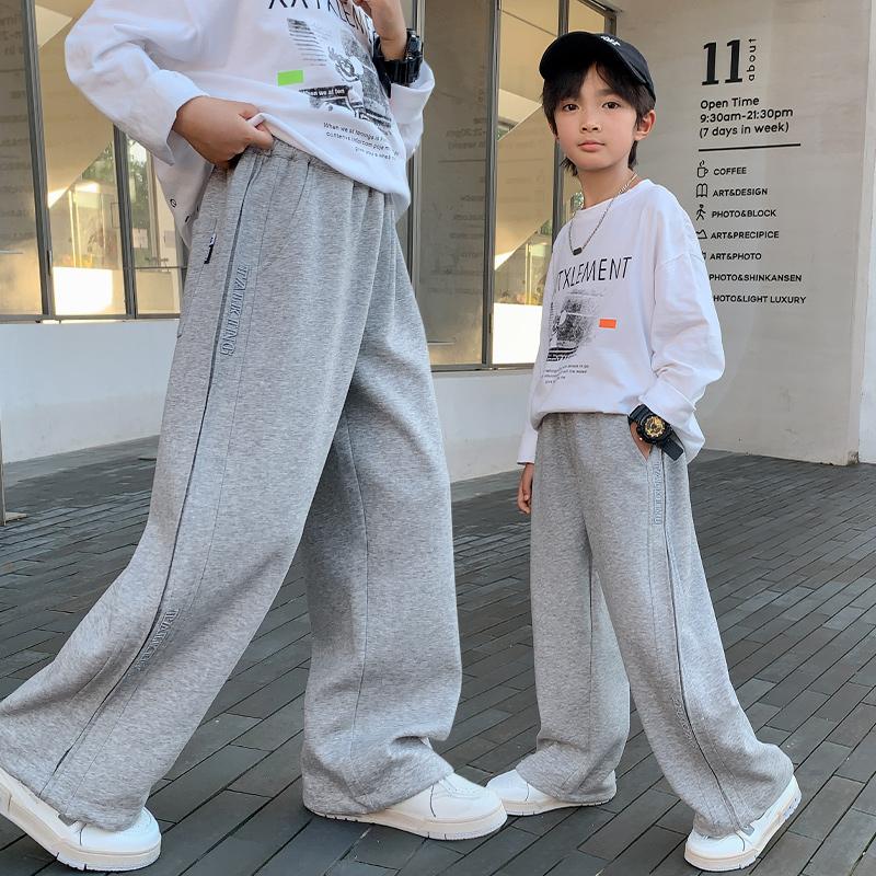 Jungenhosen Frühling und Herbst Sweatpants Neuer Stil Große Jungen Locker Lässige Sporthose Kinder Weitbeinige Gerade Hose 120 graue