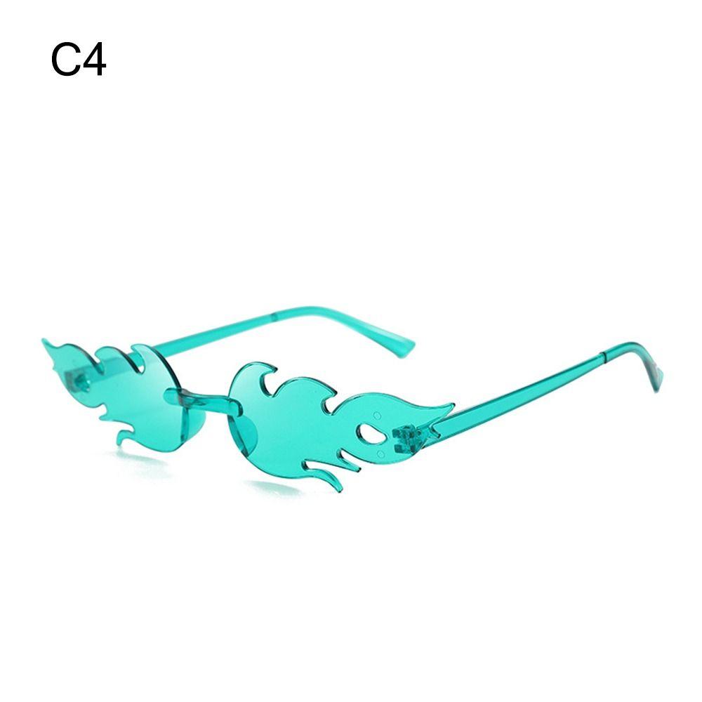 Feuerflammen Sonnenbrille für Damen Trendige randlose Sonnenbrille Neuheit Metallrahmen UV 400 Schutz Sonnenbrille Party Cosplay Brille