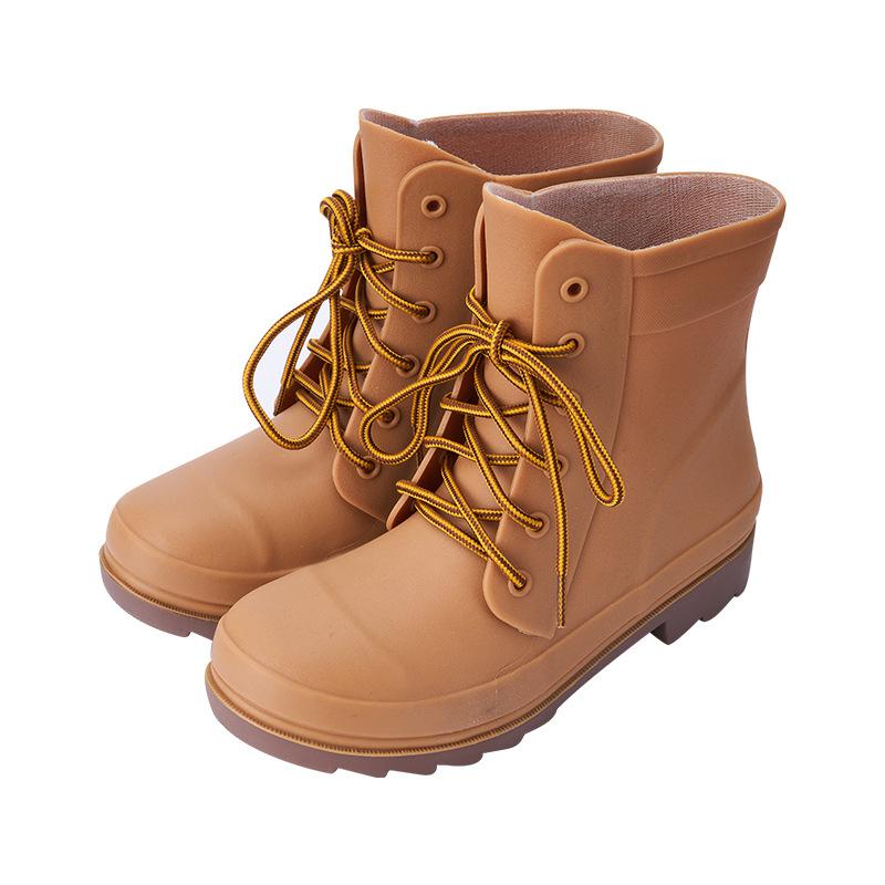 Neue Übergröße Arbeitsschutz Gummischuhe Herren Damen Mode Schnürstiefel Wasserdichte Gummi Knöchel Outdoor Regenstiefel 36-37 braun