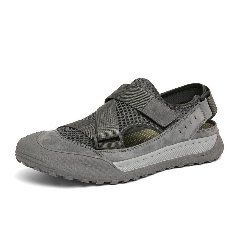 Sandalen Echtes Leder Sommer Outdoor Fahren Leichtgewicht Rutschfest Weiche Sohle Waten Outdoor Herren Geschlossene Zehe Sport Strand Sandalen 44 graue