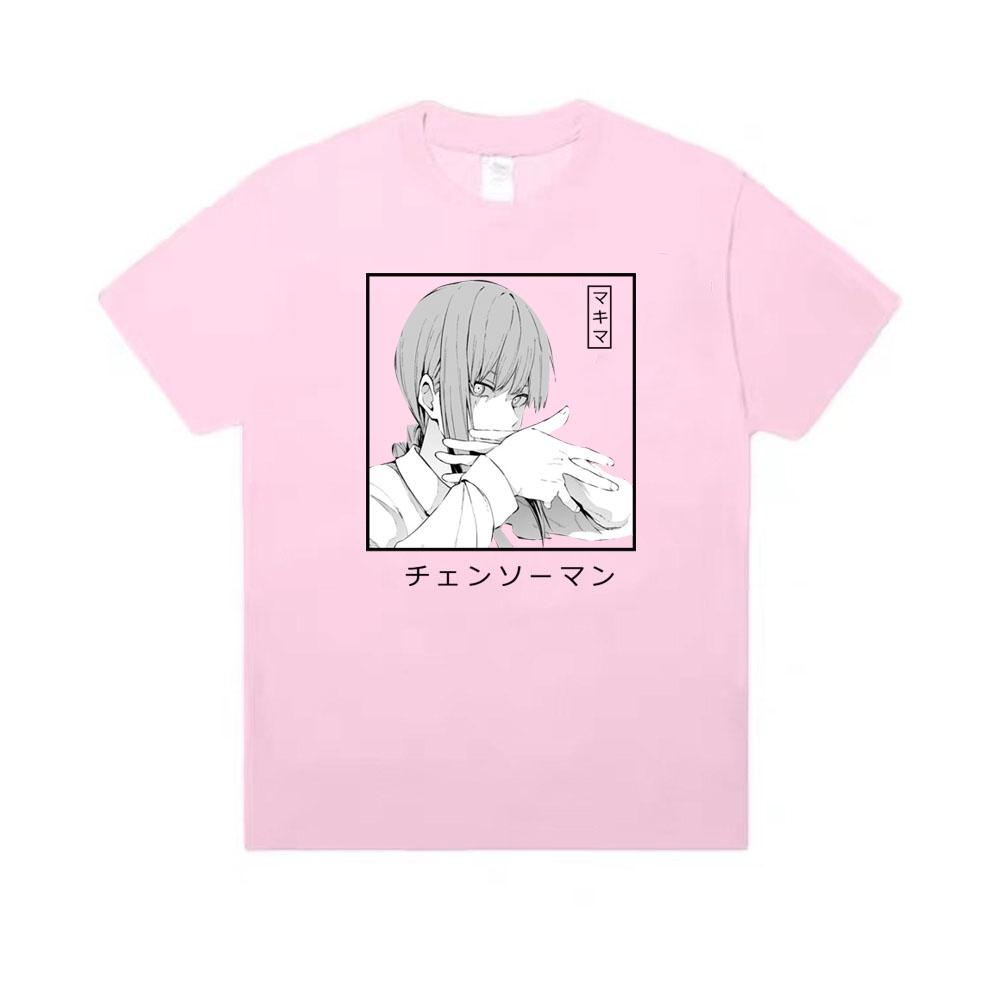 Anime Kettensäge Mann Casual Hip Hop Übergroßen Frauen Männer Kawai Makima T-Shirt Harajuku Sommer Kurzen Ärmeln XL rosa