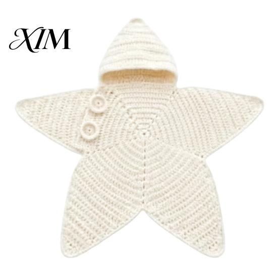Neugeborenen Fotografie Requisite Seestern Baby Schlafsack, Gestrickter Wickel Schlafsack mit Kapuze, Säugling Wickeldecke für Gemütliche Sternförmige Tragbare Decke, weiß