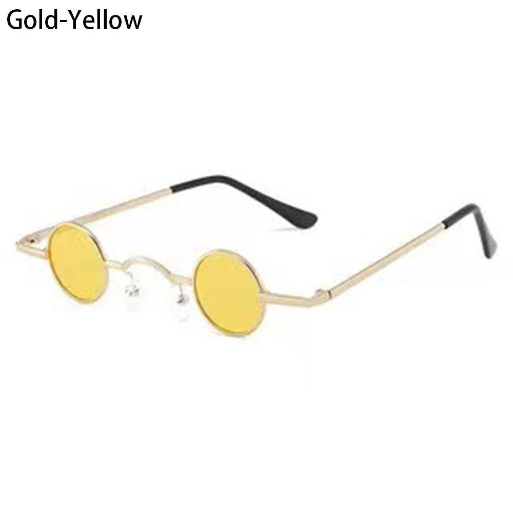 Kleine runde Antireflex-Sonnenbrille für Damen und Herren, Ultra-Mini-Metallrahmen, Hip-Hop-Punk-Sonnenbrille, Bonbonfarben, ins Mode gelb/gold