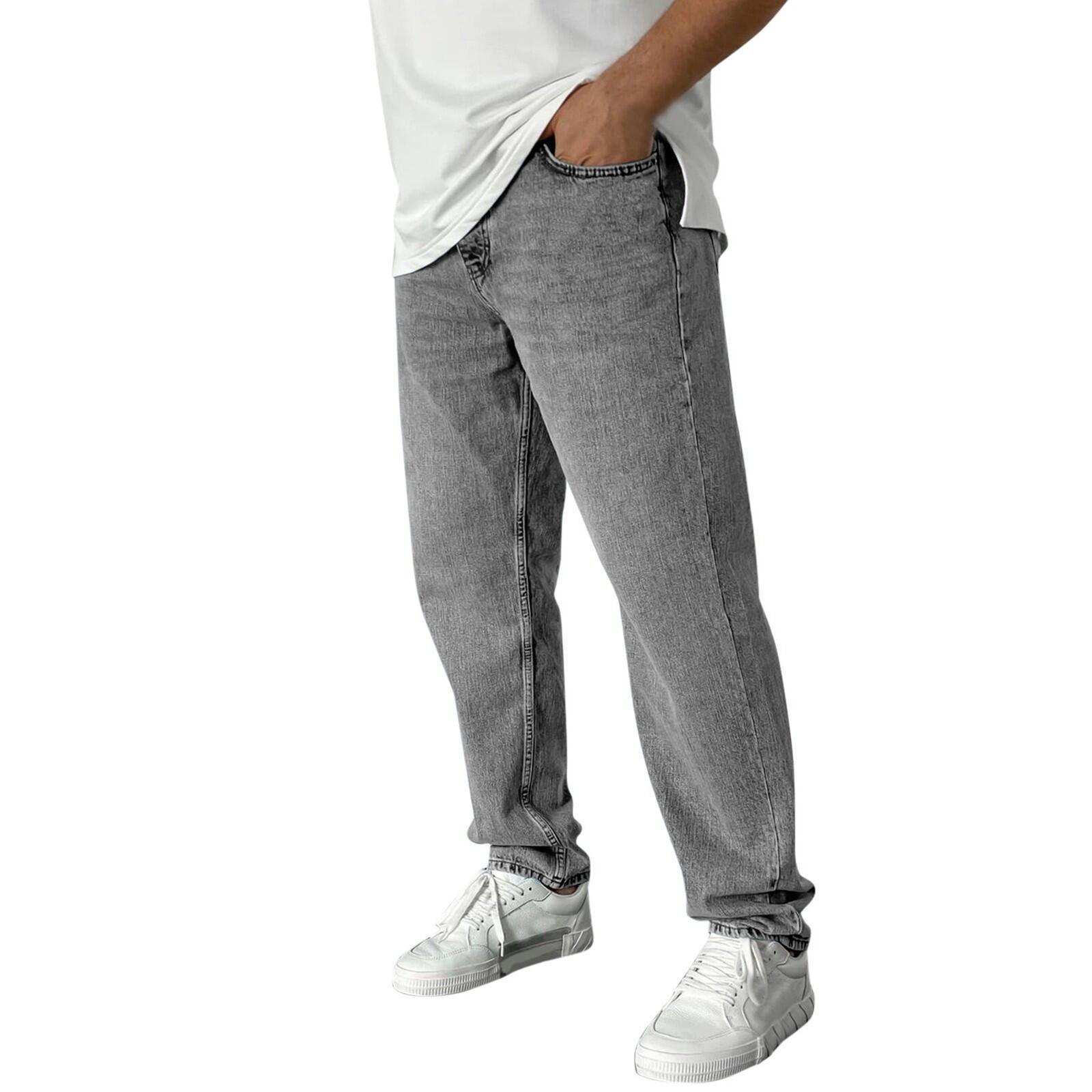 Herren-Stretch-Jeans, Jeans für Herren, Baggy-Jeans mit geradem Bein, modische Komfort-Taille, lockere Hose XL graue
