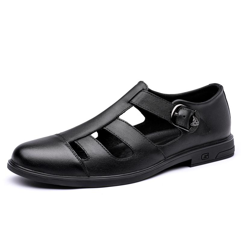Luxus Marke Echtes Leder Männer Sandalen Mokassins Männer Business Kleid Sandalen Italienischen stil Handgemachte Leder schuhe Männer Alias 45 schwarz