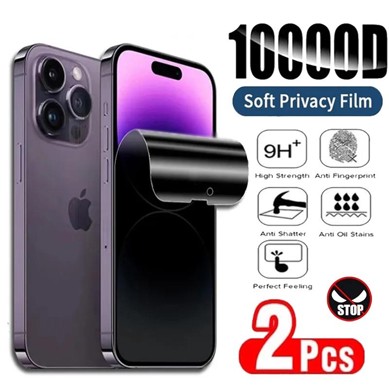 Blickschutz-Hydrogelfolie, 2 Stück, für iPhone 14 13 12 11 15 16 17 Pro Max Plus Mini Displayschutzfolie Anti-Spionage für iPhone X XR XS Max iPhone 12 mini reinfarbig