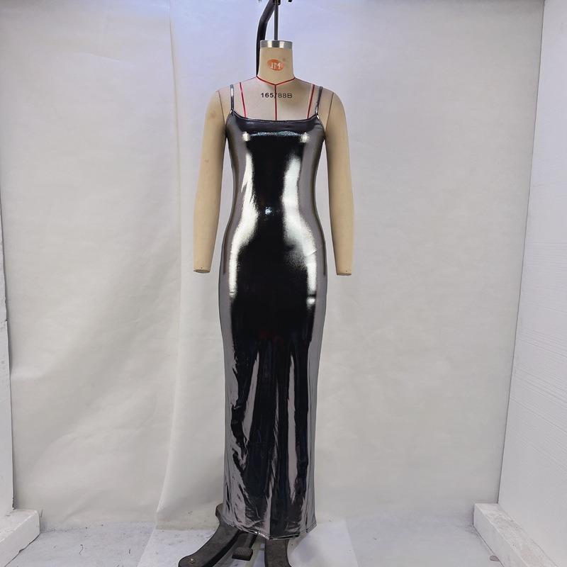 Damen Winter Sexy Trägerlose Schlank Neckholder Kleider XL silber grau