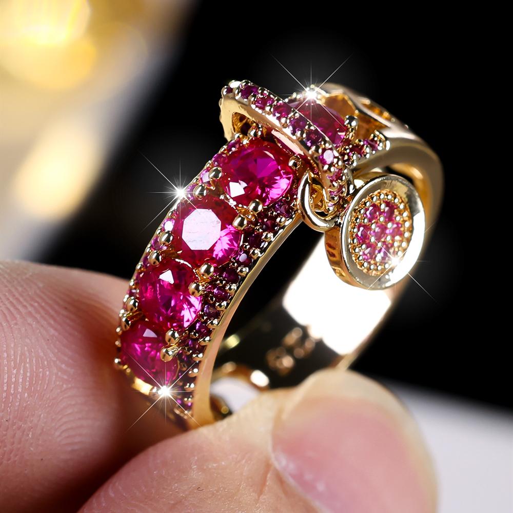 Vintage Royal Blau Kristall Ring für Frauen Luxus Gold Farbe Hochzeit Ringe Runde Anhänger Ring Engagement Schmuck Geschenke 6 gold/rose rot