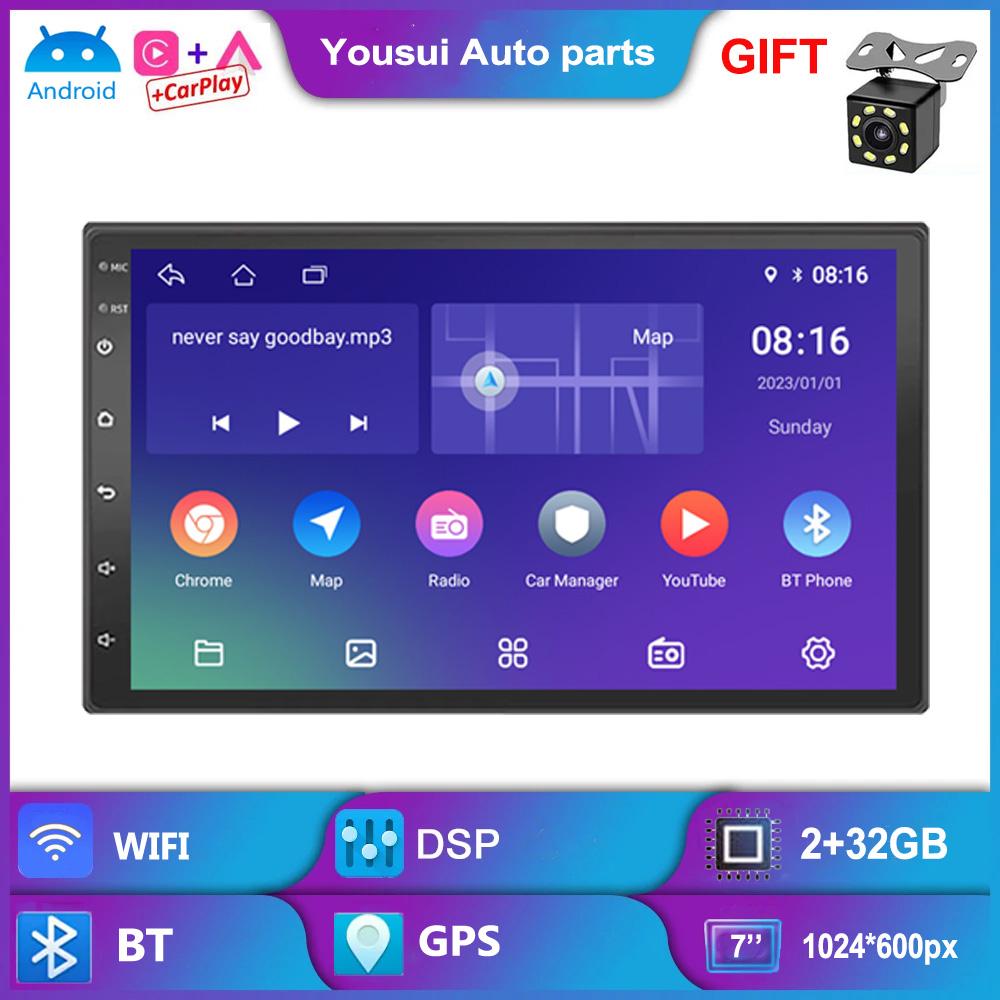 2+32G Universal 2 Din 7  9  10  Android Radio Auto Android Player 9.0 Auto-Player Unterstützung Mirror Link Rückansicht WIFI GPS BT FM Lenkradsteuerung 7Inch,carplay schwarz