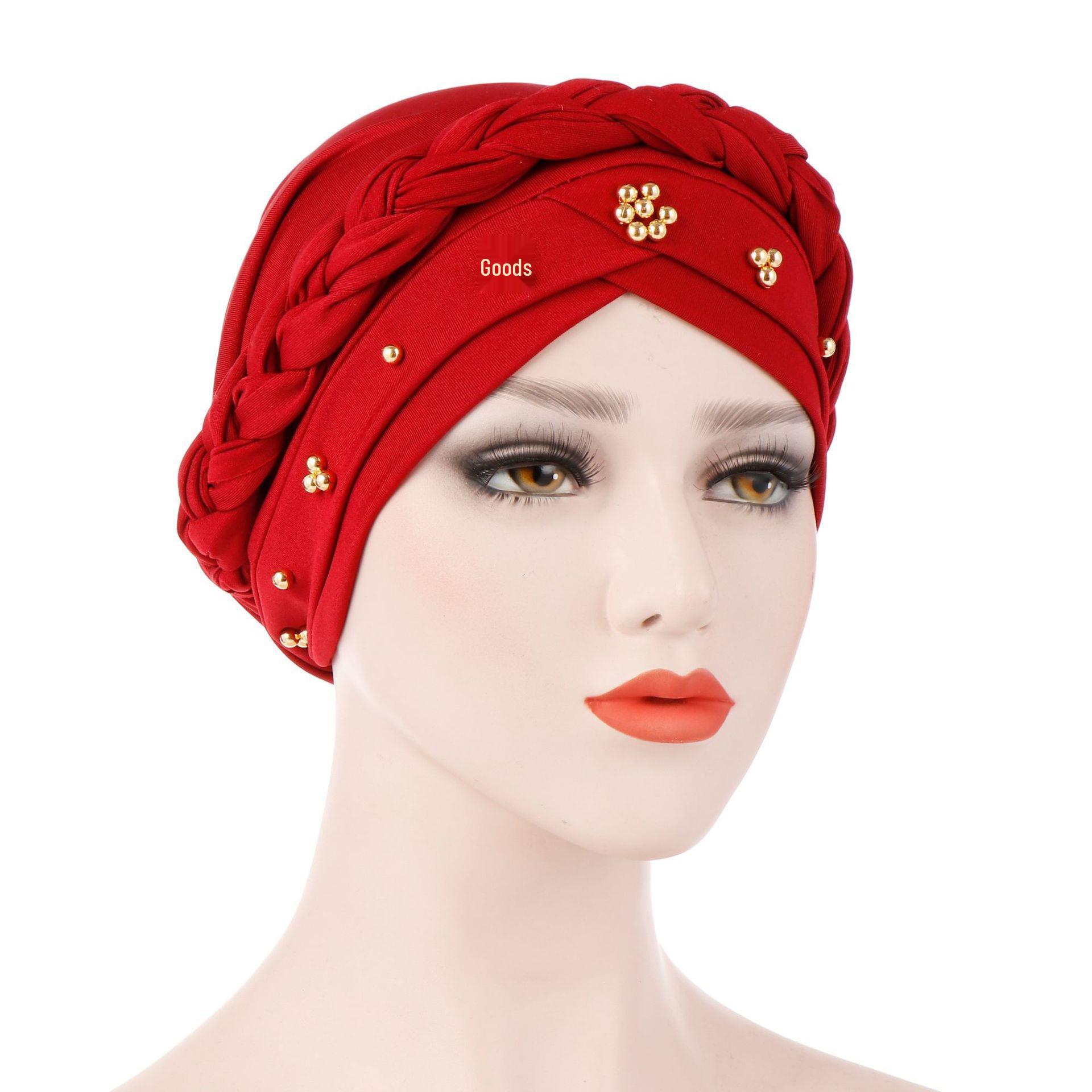 Europäische & Amerikanische Einfarbig Gold Perle Stecker Muslimischer Hijab Hut
