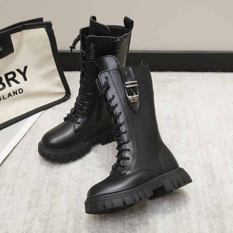 Mädchen Stiefel Neue Herbst und Winter Kleine Mädchen Hohe Stiefel Schwarz Prinzessin Stiefel Modell Laufsteg Stiefel Reitstiefel 35