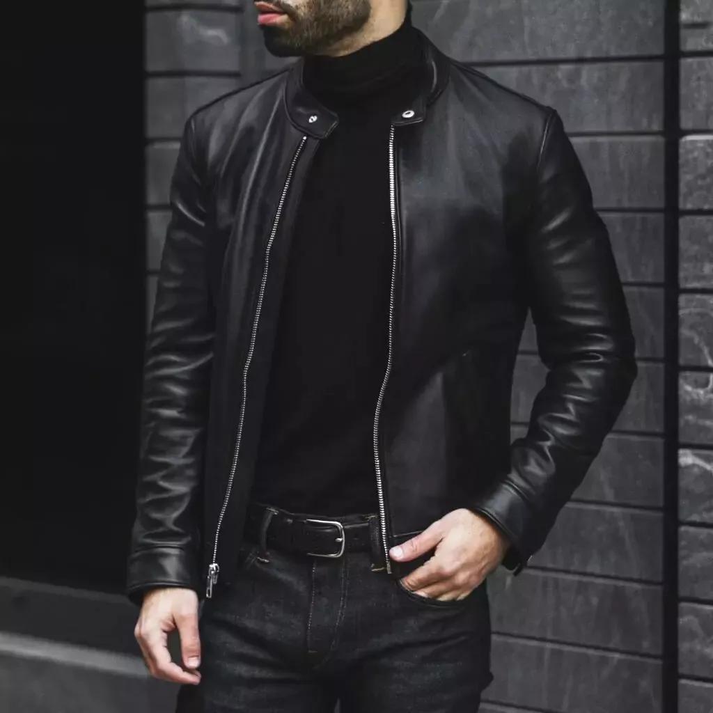 AL KHALID Motorrad Stilvolle Herren Lederjacke Schwarz Echtes Lammfell Lederjacke 3XL schwarz