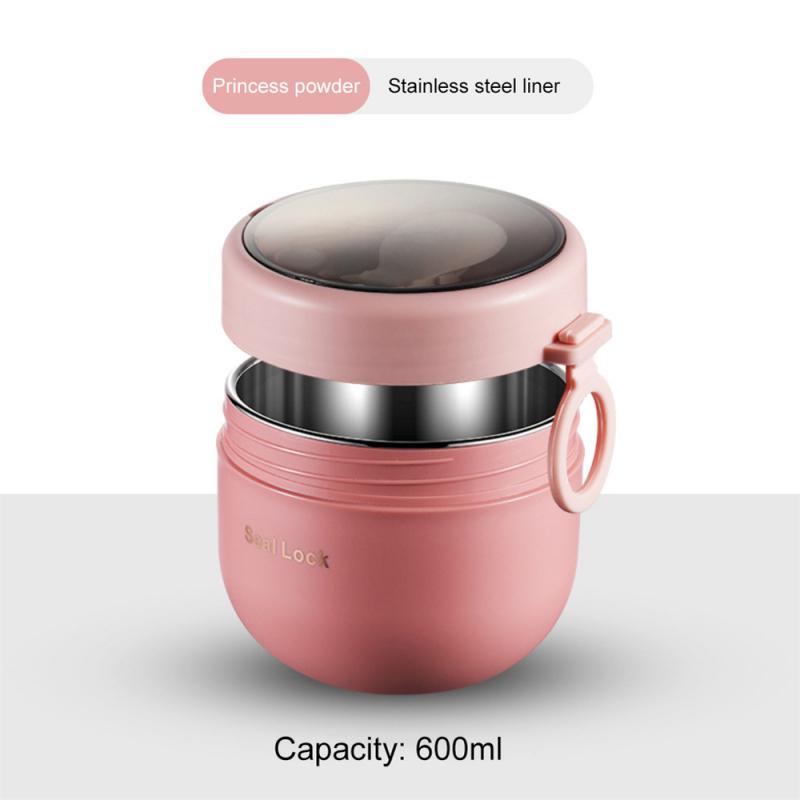 Tragbare Edelstahl Suppe Tasse Lunch Box Lebensmittel Behälter Nette Form Vakuum Flaschen Thermo Tasse Mikrowelle Heizung Mit Löffel rosa