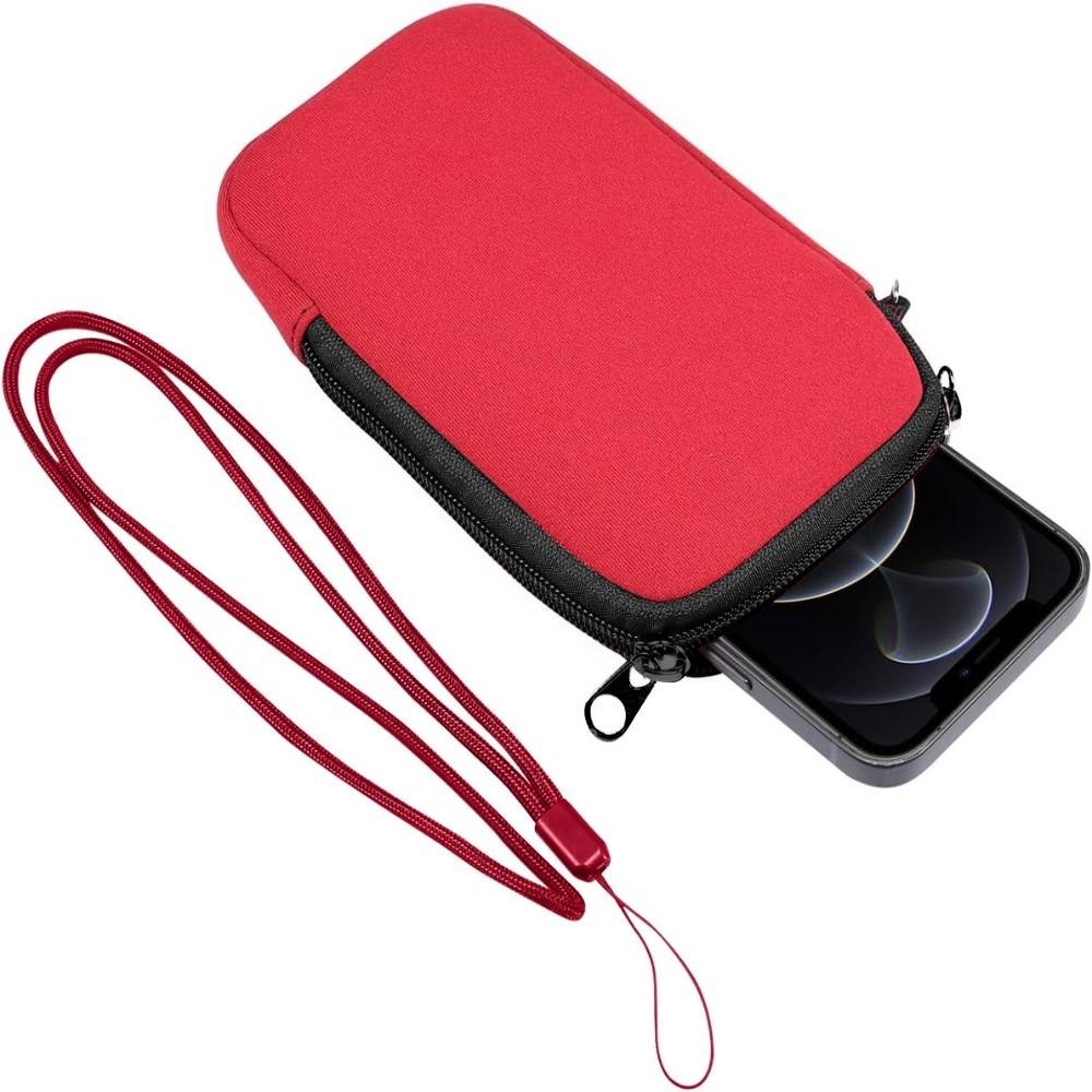 Neopren Handytasche mit Lanyard Handy Aufbewahrungstasche Handy Tasche Schlüssel Aufbewahrung rot