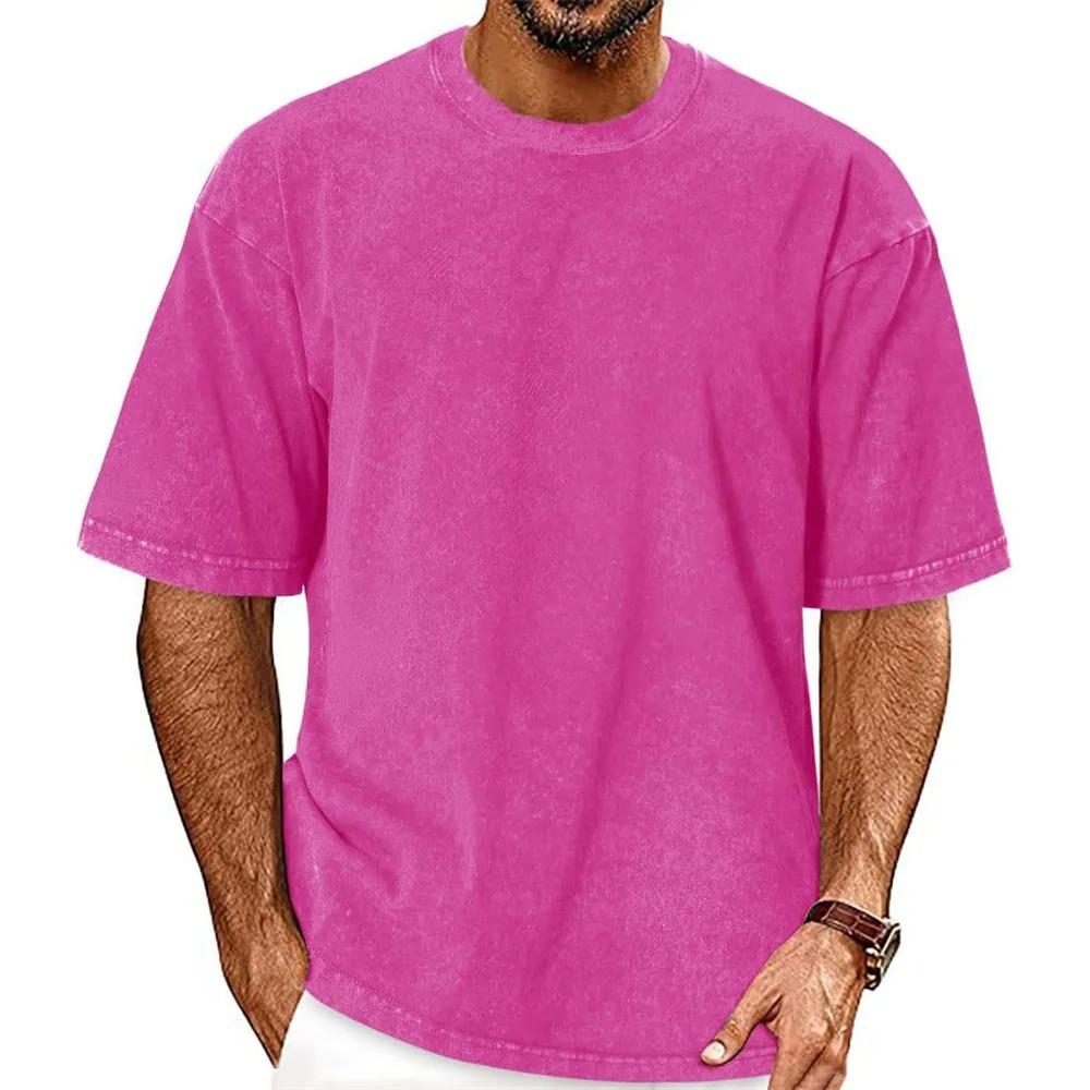 Herren Vintage Washed T-Shirt Baumwolle Atmungsaktiv Oversize Lässige Oberteile Einfarbige Herren Lockerer Schnitt Gemütliche T-Shirts Mode Streetwear XXXXXL hellrosa