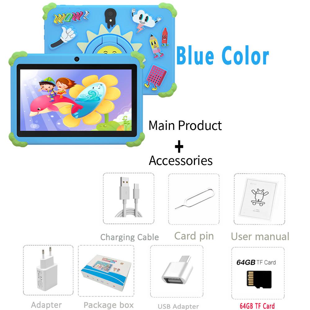 BDF 5G WiFi K1 Tablet 7 Zoll Kinder Kinder Tablet PC Android 13.0 Tablets PC 64GB Schönes Design Lernen Unterhaltung Geschenk Kinder Standard add 64GB Card blau