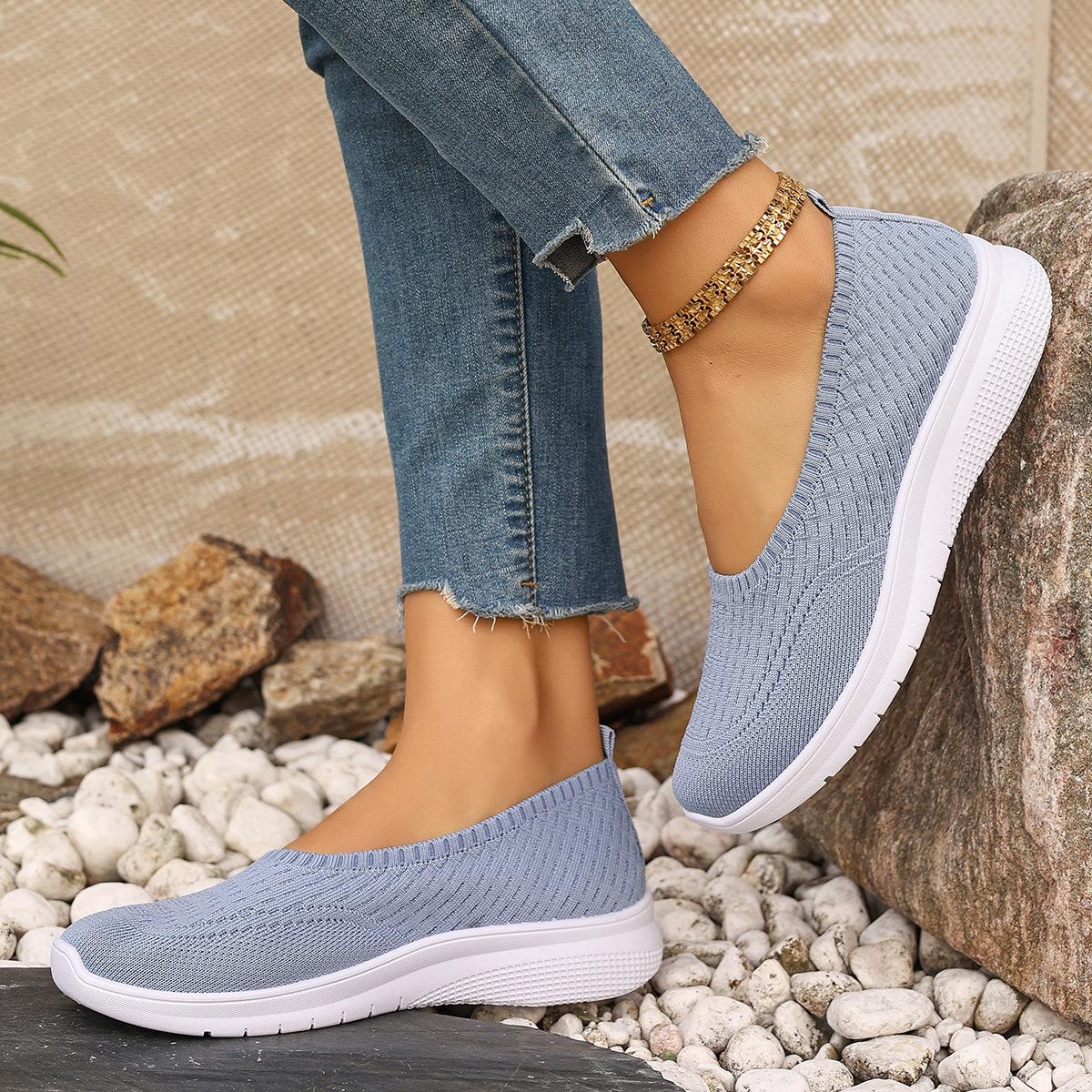 Freizeitschuhe für Damen in Übergrößen, Neue runde Sportschuhe für Damen mit niedrigem Absatz, aus Netzgewebe gewebt 43 blau