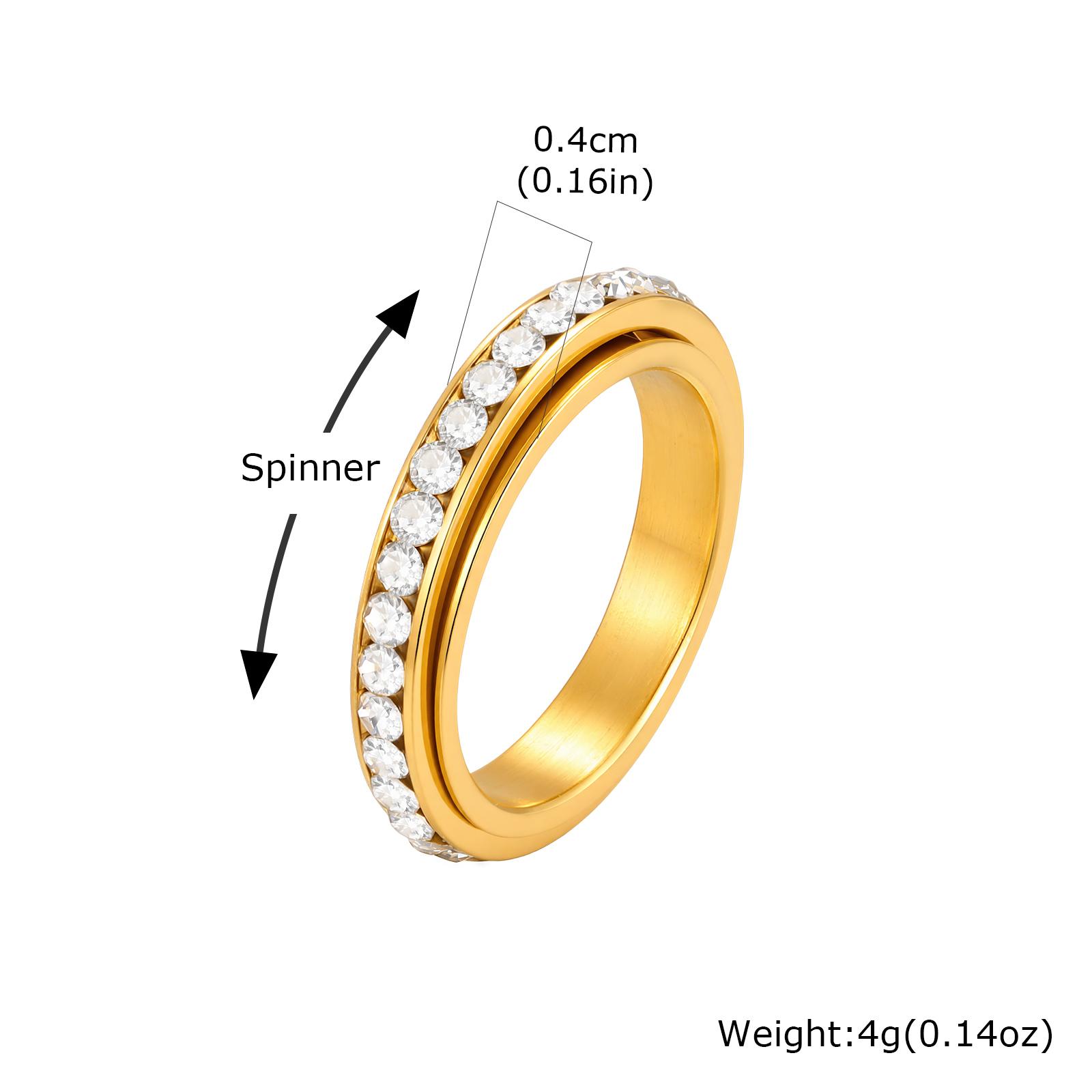 Spinner Ring Zirkonia Ewigkeitsring für Damen Herren, 4mm Edelstahl Fidget Ring zur Linderung von Angst Stress Anlauffrei US Ring Size 09