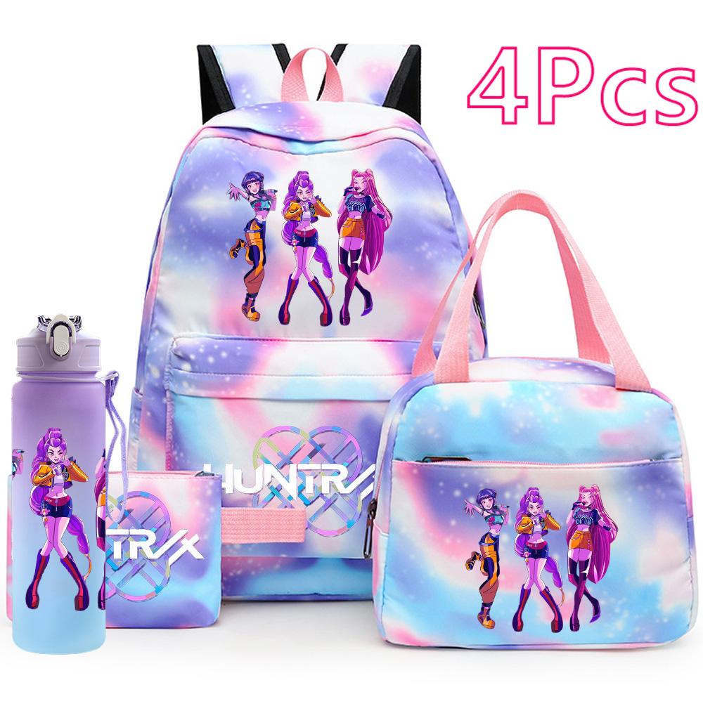 4-teiliges/Set Anime K-Pop bedruckter Rucksack Handtasche Federmäppchen mit 750 ml Wasserflasche für Teenager Jungen Mädchen Schultasche Großes Fassungsvermögen wasserdichter Bücherrucksack
