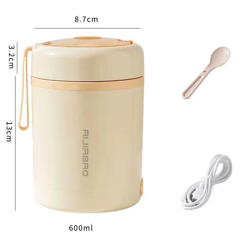 600ML USB Elektrische Heizung Lunchbox Tragbare Picknick Milch Trinken Lebensmittel Heizung Edelstahl Lebensmittel Wärmer Behälter 5V 12V 24V 600ml