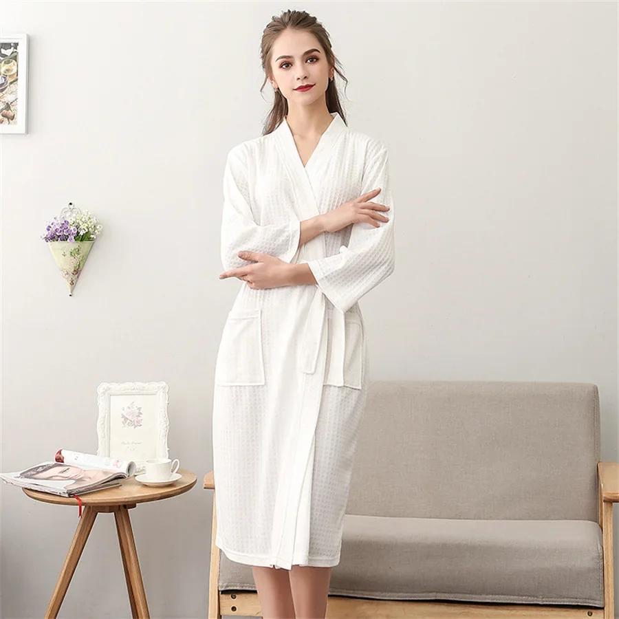 Sommer Waffel Paar Bademantel Kimono Handtuch Bademantel Männer Morgenmantel V-Ausschnitt Home Dusche Roben Frauen Nachtwäsche Liebhaber Kleidung XL milch-weiße