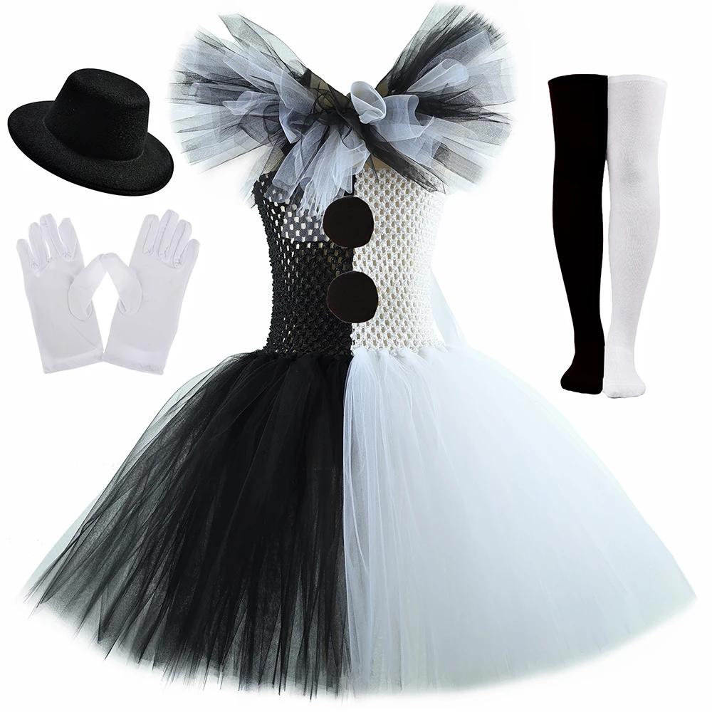 Terrifier Art The Clown Kostüm Mädchen Schwarz Weiß Ausgefallenes Tutu Kleid Horror Joker Kleid für Kinder Halloween Karneval Party Kostüme 150