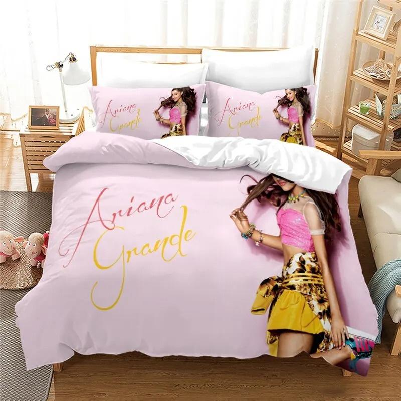 Ariana Grande Bettwäsche-Set 3D-Druck Mode Pop-Sängerin Heimdekoration Junge Mädchen King Size Bettwäsche-Set Bettbezug Kissenbezug AU Single(140x210cm)