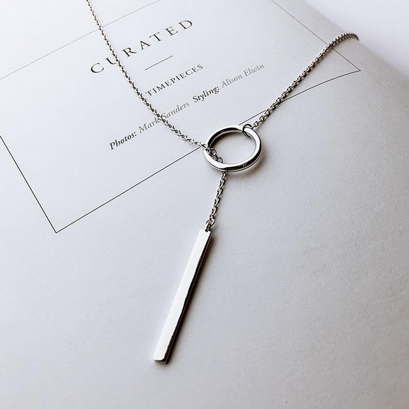 Lange Kette Übertriebene Einzelkreis Halskette, Quasten Anhänger Design, Personalisierte Trendige Und Coole Schlüsselbein Kette Accessoire silber