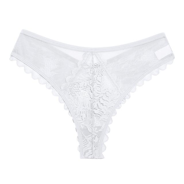 FINETOO 1Pc Spitze Thongs Sexy Low Taille Biniki Höschen Frauen S-XL Patchwork G-string Unterhose Weibliche Tanga Unterwäsche Dessous L weiß