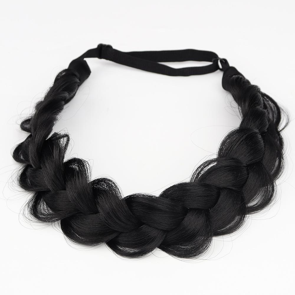 Geflochtene Stirnbänder für Damen Synthetisches Haar Geflochtene Zöpfe Elastisches Dehnbares Haarteil Haarband Schönheitsaccessoire black