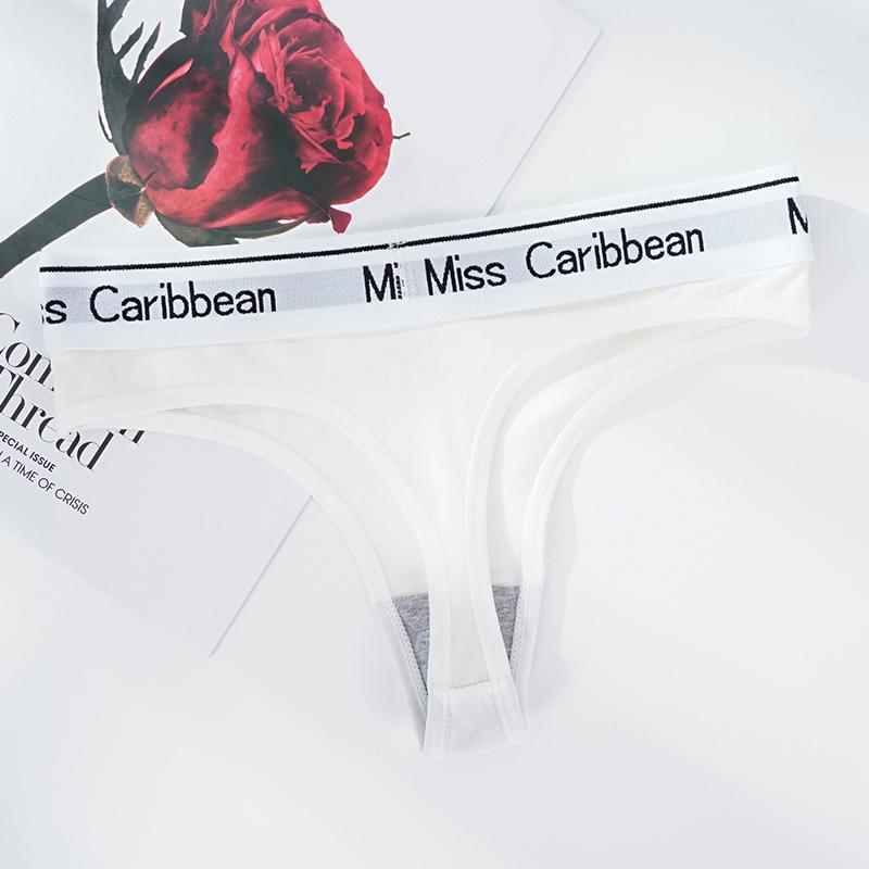 3 Stück Damen Nahtlose Baumwoll-Strings Slips Buchstaben Breiter Bund G-String Niedrige Taille Slips Unterwäsche XL weiß