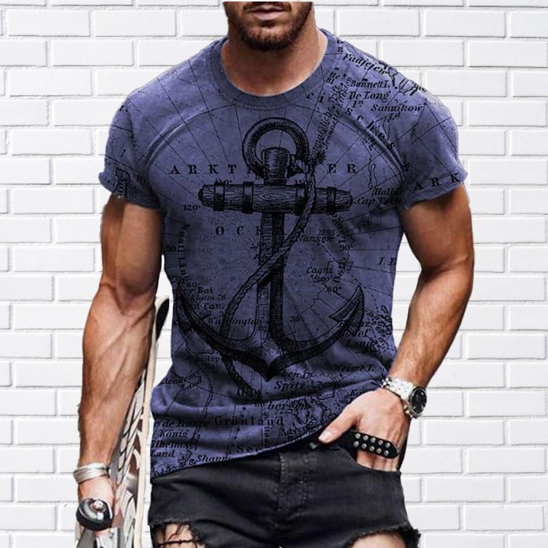Neues Sommer-T-Shirt für Herrenmode mit Schiffsanker-Aufdruck für Herren 8XL violett