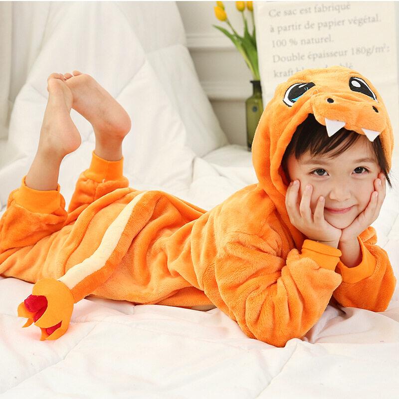 Kinder Kigurumi Katze Onesie Pyjama Mädchen Overall Tier Nachtwäsche Overall Kapuze Pyjama Ohne Schuhe 6T gelb/orange